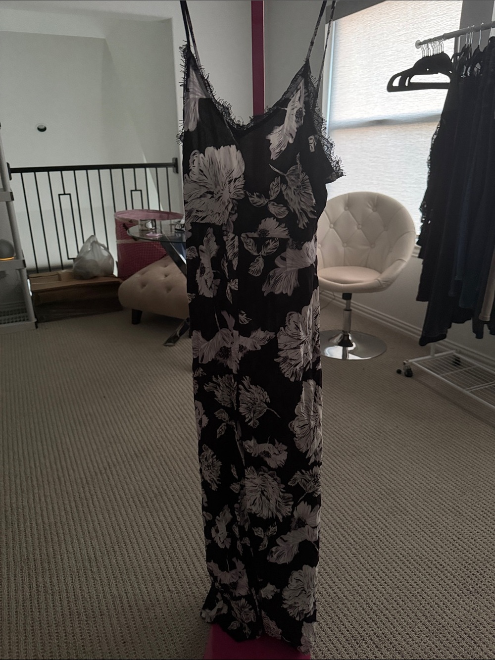 Astr Black Floral Lace-Trim Jumpsuit